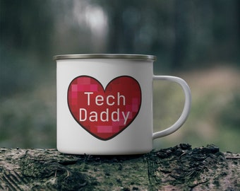 Tech Daddy Pixel Heart - Enamel Camping Mug - 12oz V.2