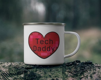 Tech Daddy Pixel Heart - Enamel Camping Mug - 12oz