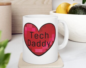 Tech Daddy, Pixel Heart Ceramic Coffee Mug - 11oz