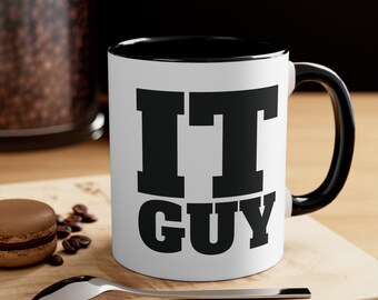 The "IT Guy" Two-Tone Accent Coffee Mug - A Colorful Twist for Tech Enthusiasts, 11 oz