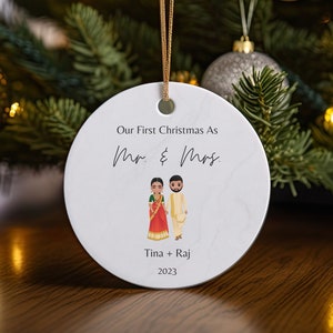 Mr and Mrs Christmas Ornament, Customized First Christmas Married Keepsake, Indian Wedding Christmas, Newlywed Ornament, Indian Wedding