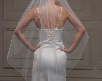 Cathedral Length Pencil Edge Veil, Simple Elegant Wedding Veil, One Tier Soft Tulle Bridal Veil, Long Ivory Chapel Veil, Custom Size Wedding