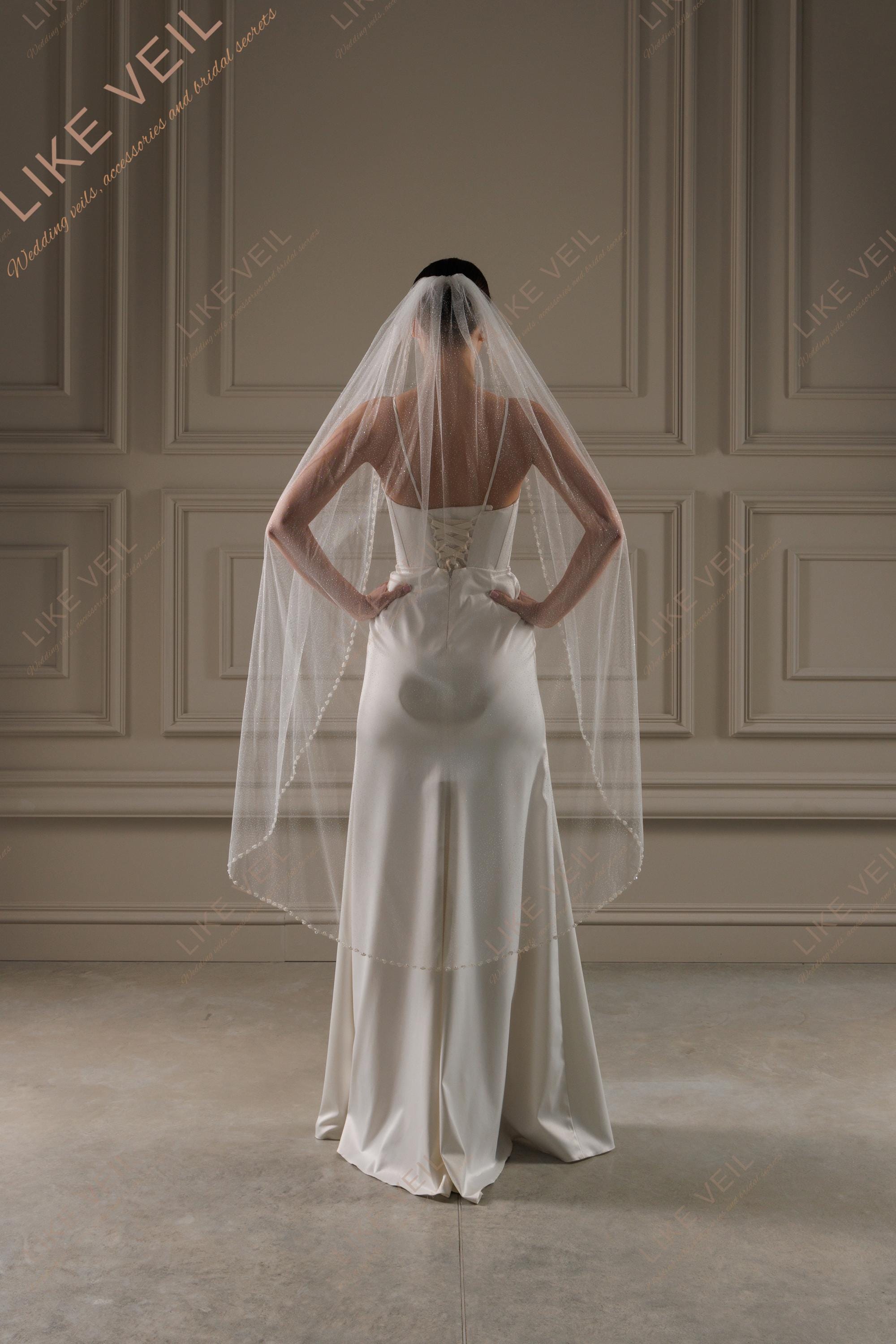 Sparkle Beaded Border Single Tier Cathedral Veil Sparkly Cathedral Wedding Veil with Rhinestone Edging  main image 2