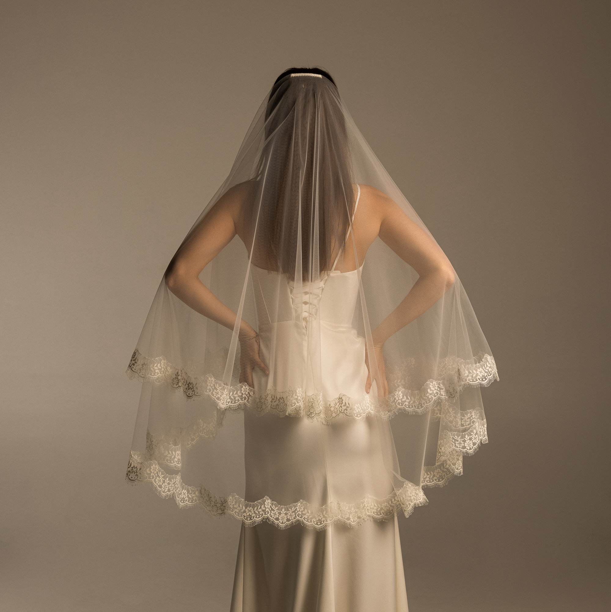 Colette two tier lace edged wedding veil main image 1
