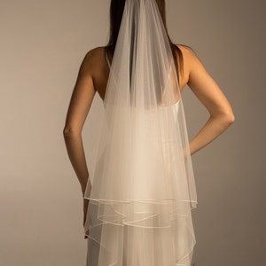 Wedding 2 layer pencil edge veil, bridal minimalist veil, 2 tier classic veil, tulle with pencil edge veil, veil with edge