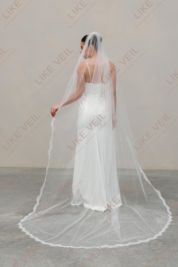 Elegant Cathedral Lace Veil, One Tier Long Wedding Veil  display picture 1