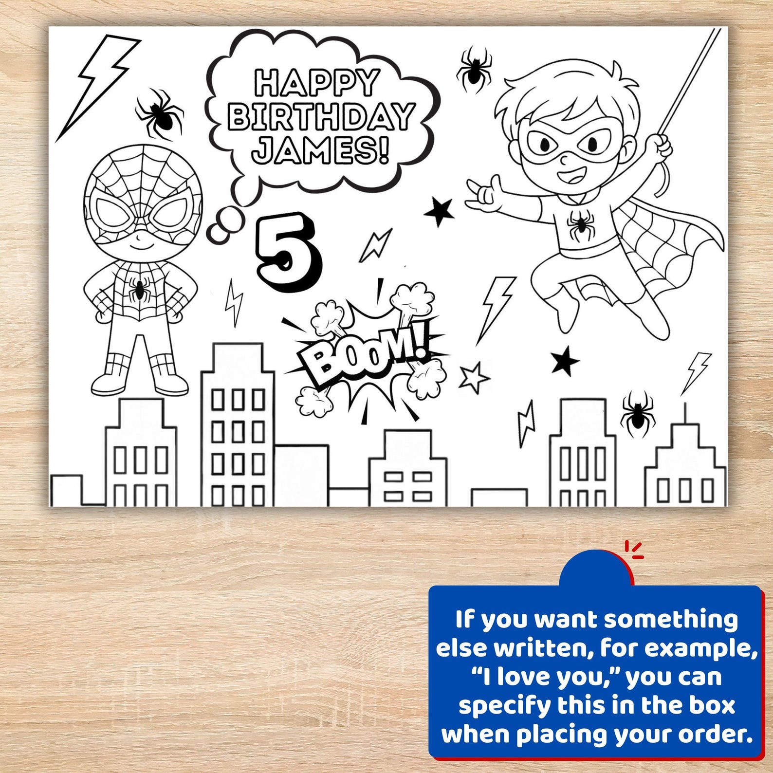 Personalized Spiderman Birthday Coloring Page: Custom Activity Placemat ...