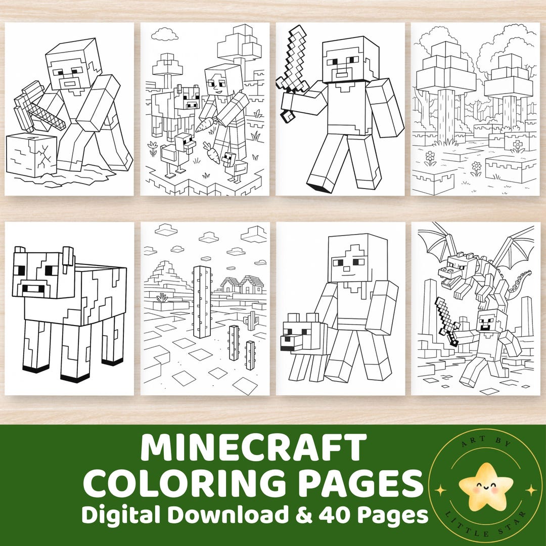 Minecraft Coloring Pages for Kids, Minecraft Birthday Activity