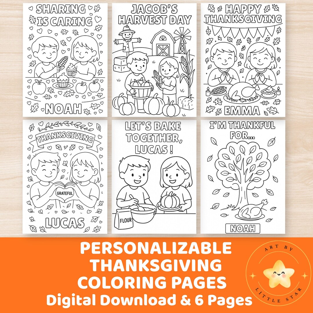 Custom Thanksgiving Coloring Pages: Personalized Kids Activity (PDF ...
