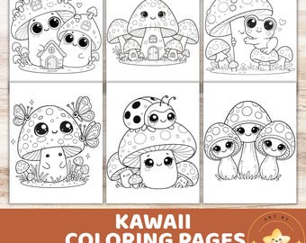 Kawaii Mushroom Coloring Book, 24 Pages (Digital Download