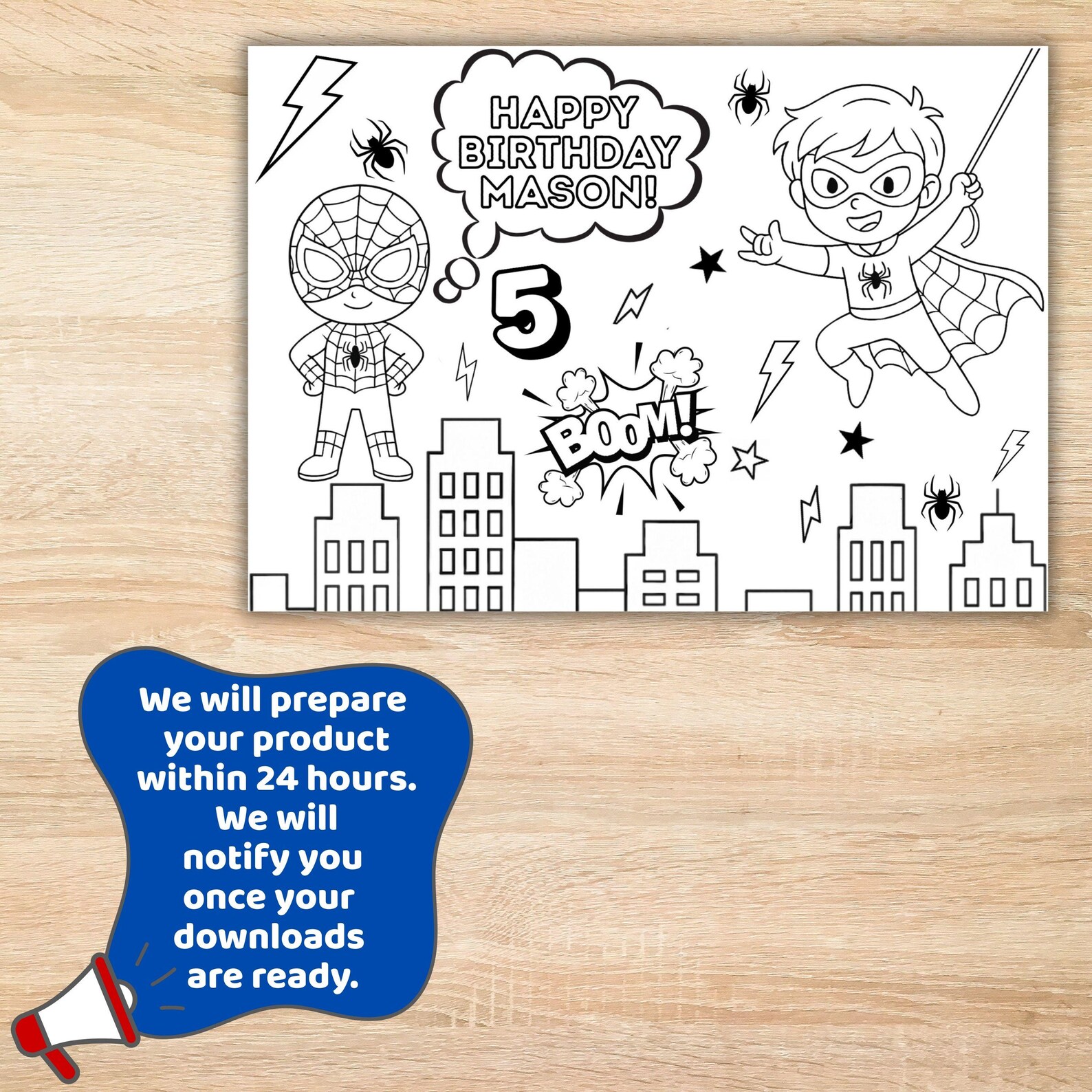 Personalized Spiderman Birthday Coloring Page: Custom Activity Placemat ...