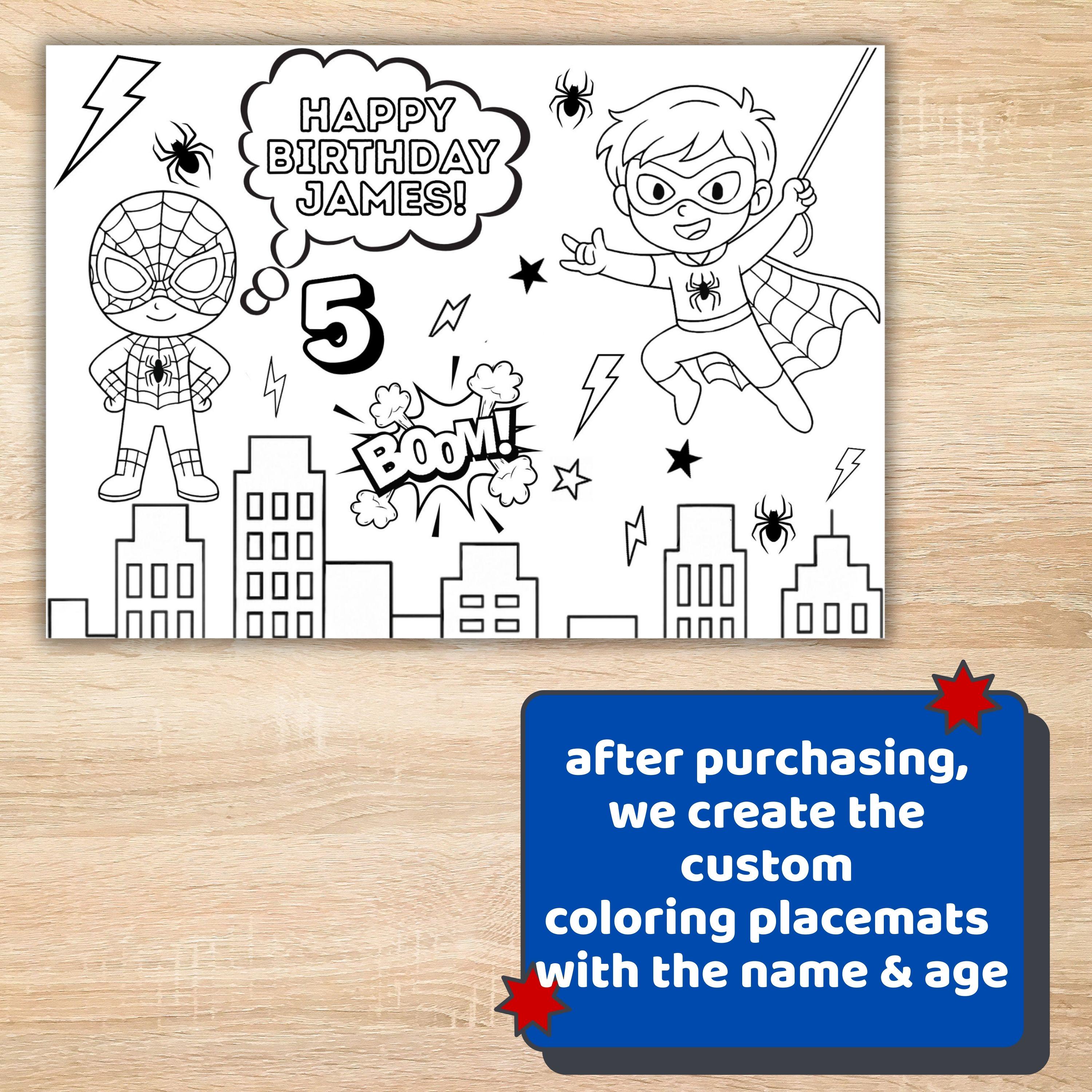 Personalized Spiderman Birthday Coloring Page: Custom Activity Placemat ...