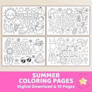 Summer Coloring Pages for Kids: Fun Summer Games (Digital Download, PDF)