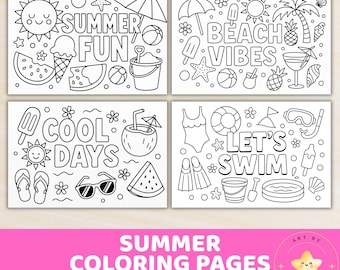 Zomerkleurplaten voor kinderen: leuke zomerspellen (digitale download, pdf)