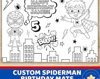 Personalized Spiderman Birthday Coloring Page: Custom Activity Placemat (Digital Download)