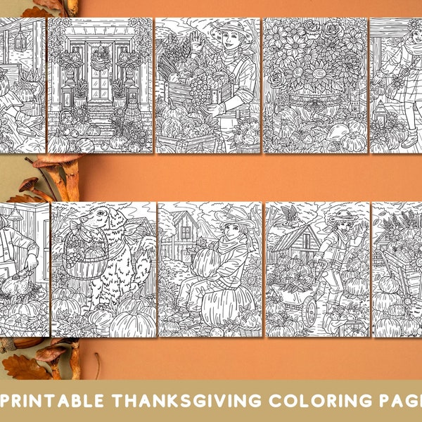 10 Thanksgiving Coloring Pages for Kids and Adult, Printable Coloring Pages, Thanksgiving Games and Decor, Thanksgiving Activity