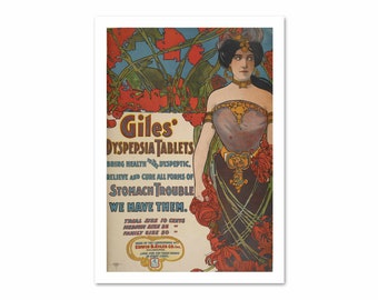 Giles Medical Treatment Vintage Style Poster | Reproduction Print | Art Nouveau Advertising | Wall Art | Home Decor | Chemist Ad