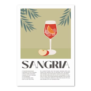 Sangria Cocktail Poster | Cocktail Recipe Print | Wall Art | Bar Gift | Home Decor