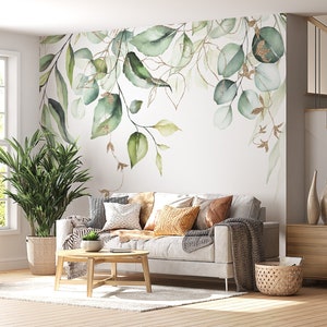 Boho Eukalyptusblätter Schälen und Aufkleben Tapeten - Grünes Boho Blatt Wandbild Tapete - Schlafzimmer Frische Tapete - Abnehmbare Einfache Tapete