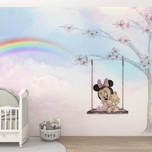 Mickey Mouse Nursery Wallpaper: Soft Colors, Sky Theme, Peel and Stick