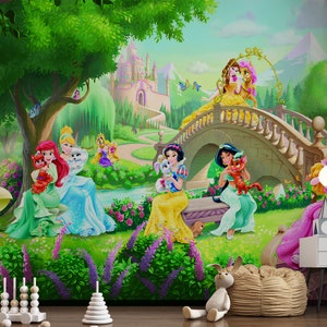 Carta da parati Principesse, Carta da parati per bambini a tema cartone animato La Bella Addormentata, Carta da parati Biancaneve e Cenerentola, Carta da parati Peel and Stick