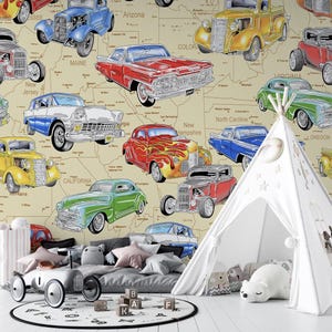 Classic American Cars Wallpaper: Kids Room Vintage Car Theme