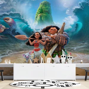 Moana en Vaiana Cartoon thema Peel and Stick kinderkamer behang, Moana behang, babycadeaus, decor kinderkamer, cartoon behang