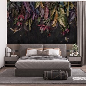 Dark Floral Wallpaper: Peel and Stick Livingroom Jungle Decor