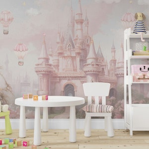 Pink Princess Castle Wallpaper Mural - Kids Room Decor