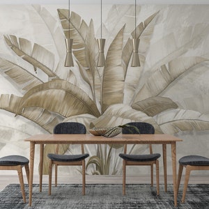 Carta da parati staccabile e adesiva con grandi foglie tropicali - Carta da parati murale con foglie di design astratto - Carta da parati con foglie per camera da letto - Carta da parati semplice rimovibile