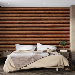 Wood Block Peel and Stick Wallpaper: Bedroom TV Wall Mural