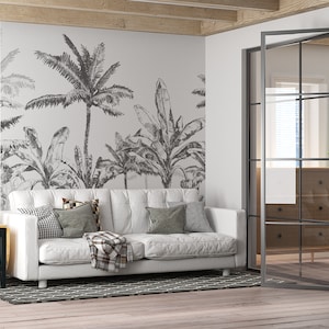 Black & White Tropical Palm Tree Wallpaper - Peel and Stick