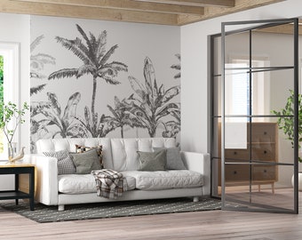 Black & White Tropical Palm Tree Wallpaper - Peel and Stick