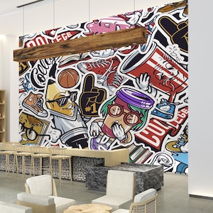 Graffiti Art Wallpaper: Colorful College Sticker Mural, Removable Wallpaper