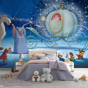 Papel de parede infantil com tema de Cinderela, papel de parede com tema de desenho animado com personagem Cinderela, papel de parede com tema Smurf