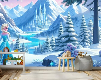 Elsa Winter Castle Wallpaper: Kids Room Decor, Jute or Peel Stick