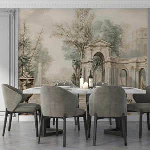 Vintage Neoclassical Landscape Wallpaper: European Architecture Mural