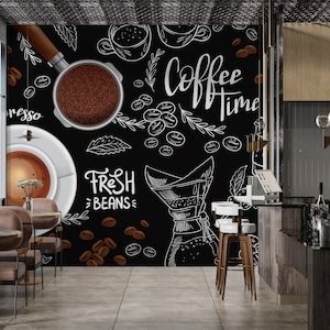 Cafe Tapete, Kaffee Wandbild, Coffe Shop Tapete, anpassbare Coffee Shop Peel and Stick Tapete, Kaffee entfernbare Tapete