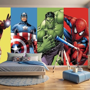 Superhero Kinderzimmer Tapete, Hulk und Spider-Man unter dem Motto Peel and Paste Kinder-Tapete, Captain America Tapete, Marvel-Wandbild