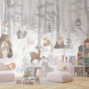 Nursery Room Animals Wallpaper , Little Animals Jungle Kids Wallpaper , Peel and Stick Removable Baby Wallpaper Cute Animals , Nursery wall