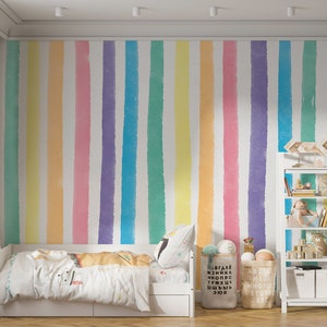 Carta da parati arcobaleno per bambini, carta da parati arcobaleno per bambini, stacca e attacca, carta da parati arcobaleno, carta da parati a strisce arcobaleno per bambini