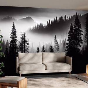 Pine Trees and Forest Themed Wallpaper , Landscape Wallpaper , Trees Wallpaper , LivingRoom Mural , Peel and Stick Wallpaper , Bedroom Mural