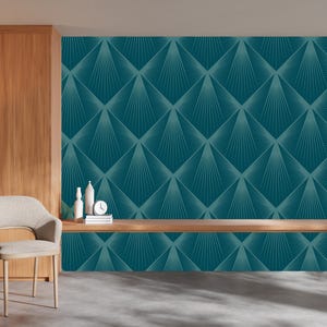 3D Petrol Blue Artistic Decor Design Wallpaper , Geometric Lines Wallpaper , 3D Wallpaper , Modern Living Room Wallpaper , 3D Wallpaper