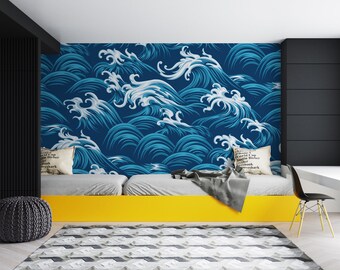 Tsunami Waves Kids Room Wallpaper , Waves Nursery Room Wallpaper , Wallpaper with Waves Landscape , Sea Waves Wallpaper for Kids