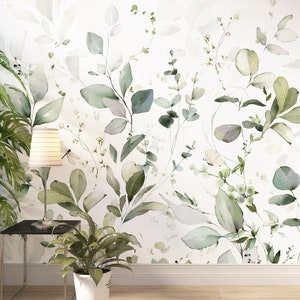 Boho Green Leaves Wallpaper - Boho Exotic Leaves Wall Mural - Bedroom Botanical Leaves Greenary Wallpaper - Removable Simple Wallpaper