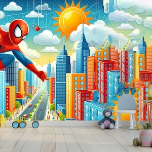 Spiderman Wallpaper , Spiderman Kids Peel and Stick Wallpaper , Superhero Wallpaper , Boy Room Mural , Peel and Stick , Spiderman Wall mural