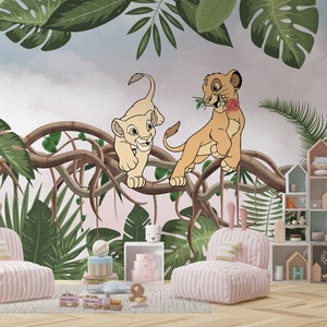 Lion King kinderkamer behang, cartoon dieren muurschildering kinderkamer, Little Lion King-muurschildering, Lion King-muurschildering voor babykamer