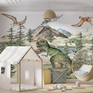 Watercolor Dinosaur Wallpaper: Peel and Stick Kids Room Decor
