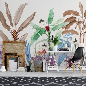 Colorful Banana Leaves Wallpaper - Tropical Trees Living Room Wallpaper  - Bedroom Tropical Leaves Wallpaper - Tropical Forest Wallpaper