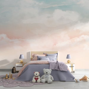 Pastel Clouds Peel and Stick Wallpaper - Boho Nursery Decor